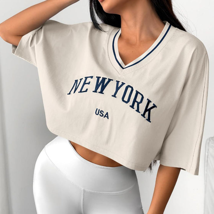 Letter-printed Cropped Base-layer Top For Women