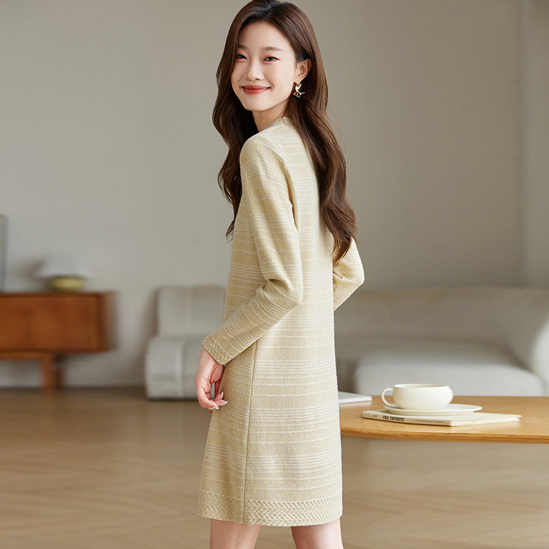 Chanel-style Long-sleeve Knit Dress For Women