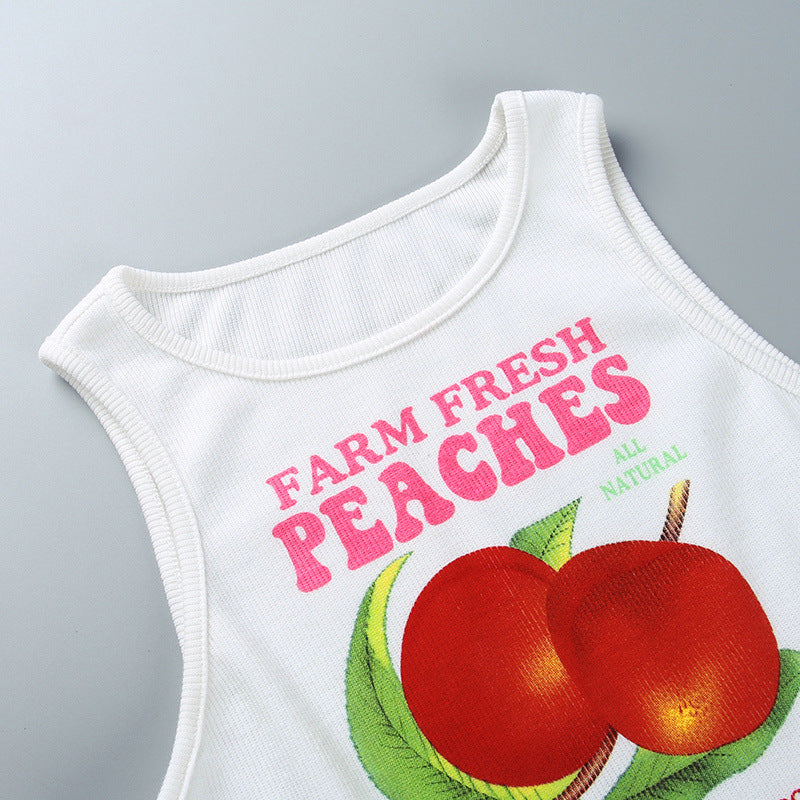 Girls Peach Print Sleeveless Pullover Tank Top