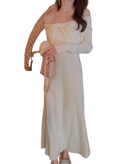 Word Cold-shoulder Elegant High-end Underwear Knitted Dress