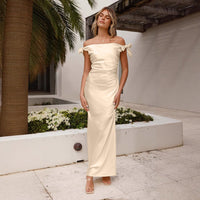 Off-the-shoulder Halter-neck Stretchy Form-fitting Bodycon Dress With Tie Details
