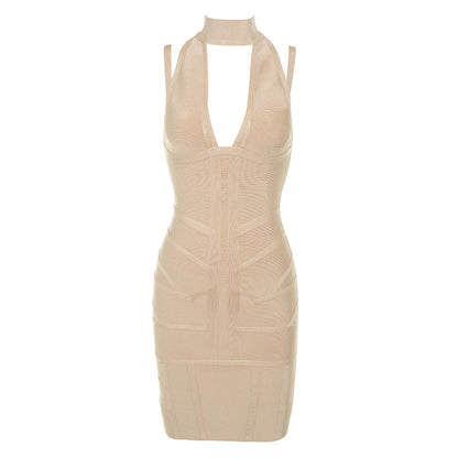 Womens High-neck Hollow-out Matte Bandage Dress