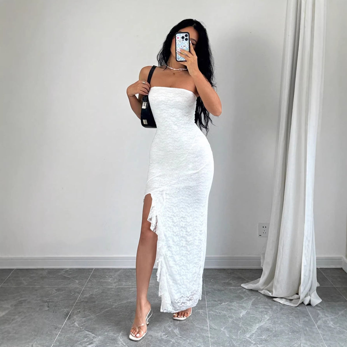 Elegant, Solid-color Strapless Slit Dress