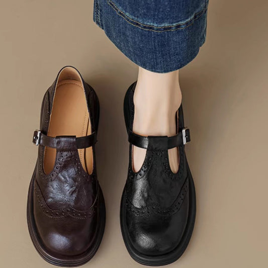 Casual Sheepskin Hollow Flower Flat Heel Loafers Women's Autumn Shoes Round Toe