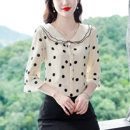 Design Doll Collar Shirt Three-quarter Sleeve Western Style Top
