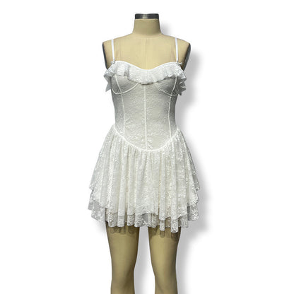 Fashionable V-neck Ruffled Sexy Lace Sleeveless Bodycon Slip Dress