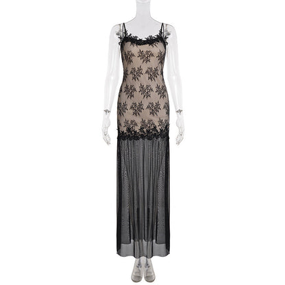 Spring New Arrival Stylish Color-Block Slip Dress With Lace Trim