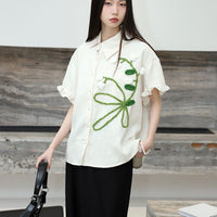 Women's Spring Hand-knitted Floral Decorations Short Sleeve Shirt Top