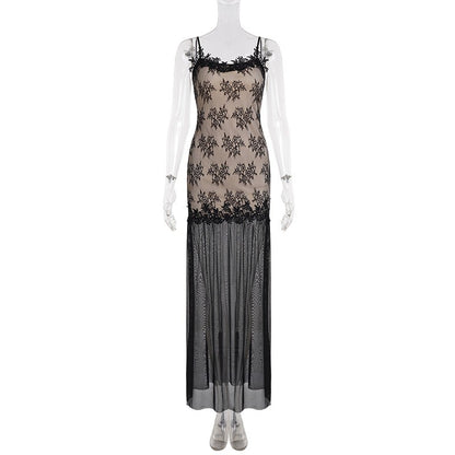 Spring New Arrival Stylish Color-Block Slip Dress With Lace Trim