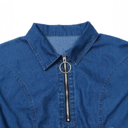 Womens Denim Dress With A Notch Lapel
