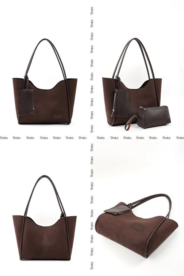 Brown Suede Women Hand And Shoulder Bag