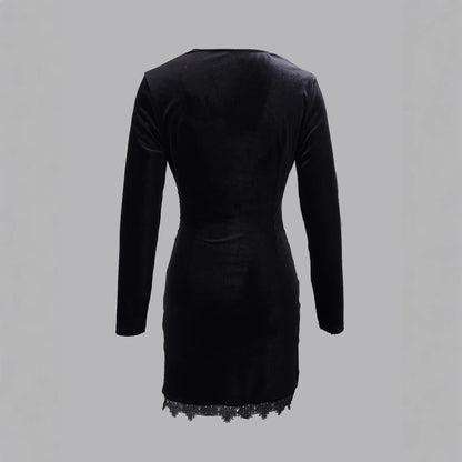 Elegant Womens French-Style Slim-Fit Sheath Dress With Lace Panels