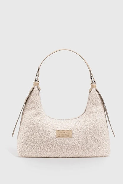 Woven Faux Fur Baguette Shoulder Bag