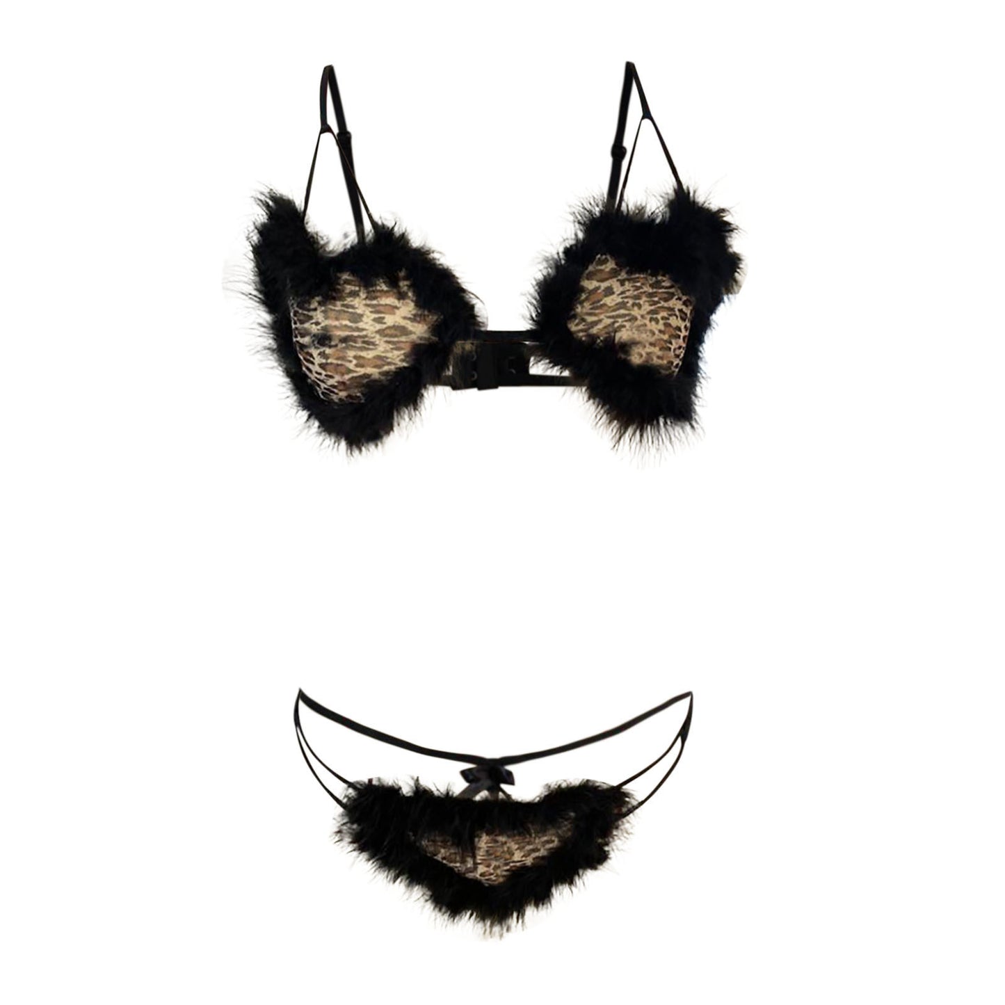 European And American Women's Three-point Leopard Print Underwear With Fur Suit