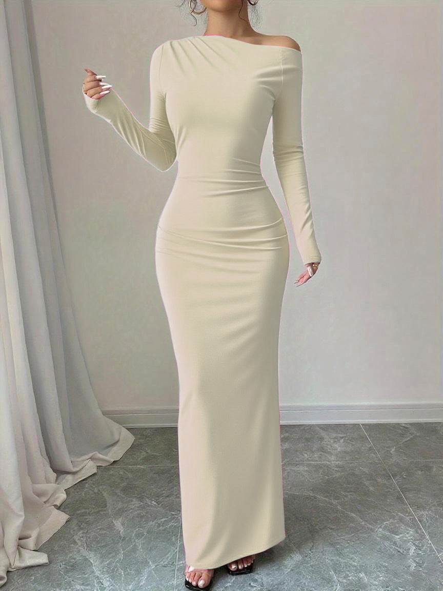 Womens Printed Slim-Fit Long-Sleeve Dress