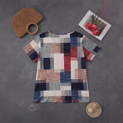 Fashion Casual All-match Square Pattern Short Sleeve