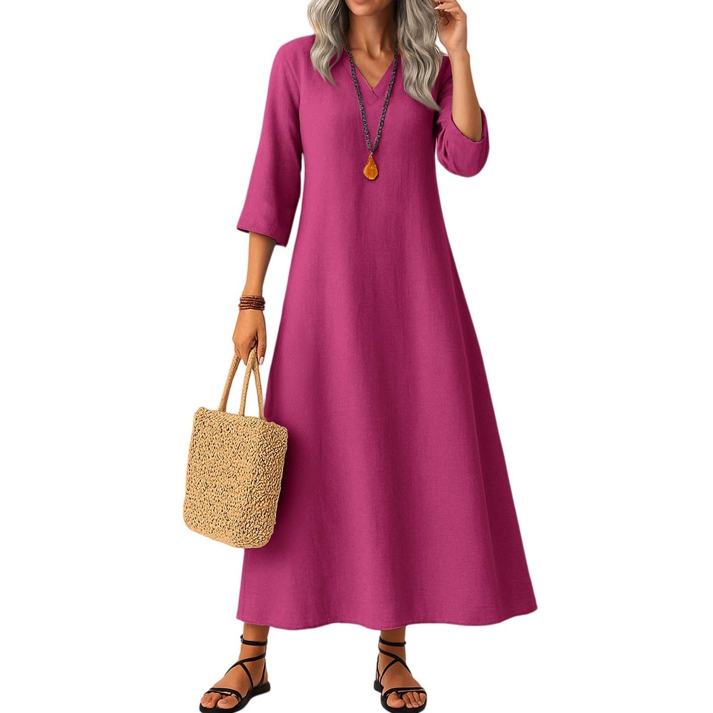 Slimming Cotton Mid-length Dress Versatile And Easy To Style