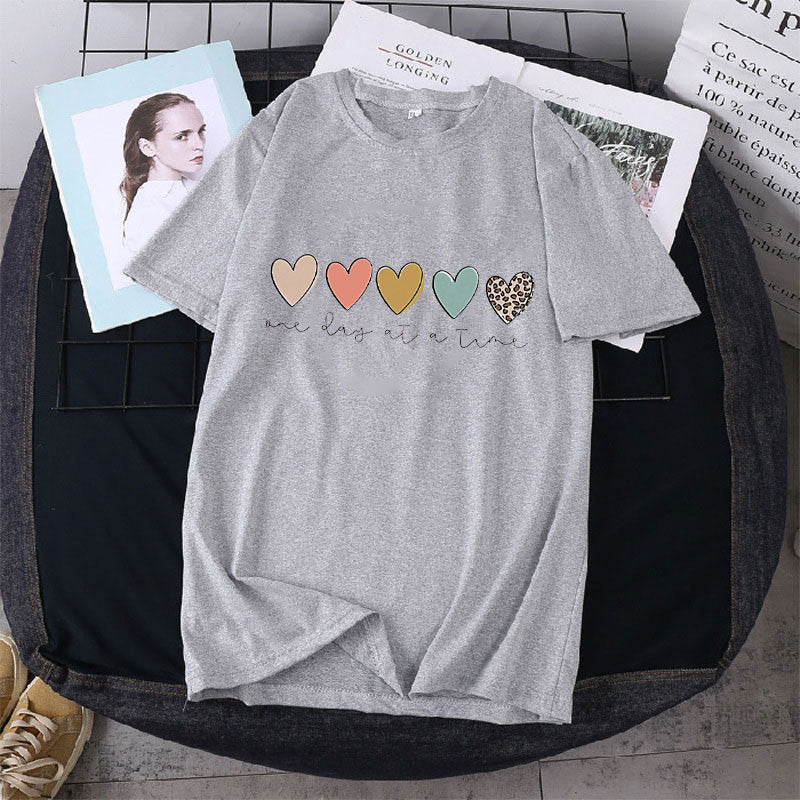 Round Neck Short Sleeve T-shirt Plus Size Loose Trendy Casual Print Top Youth Half Sleeve