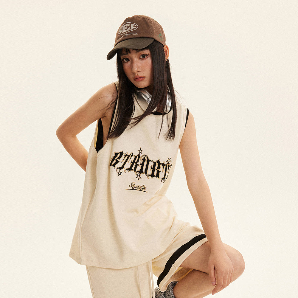 Fake Sports Vest Casual Letter Embroidered Loose Top