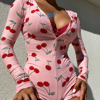 Full-body Printed Long-sleeve Underwear Bodysuit