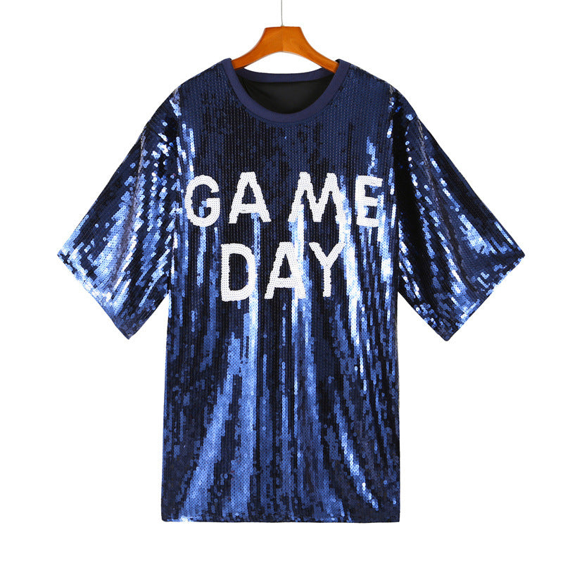 Sequined Short-sleeved Top Loose Plus Size T-shirt For Women