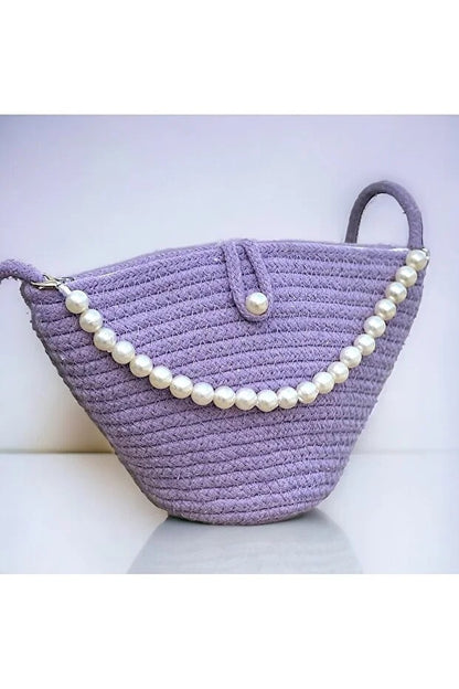 Women Lilac Pearl Design Shoulder Bag
