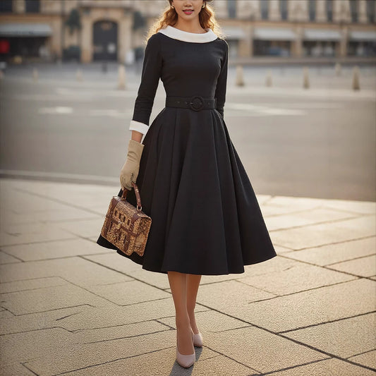 Womens Stylish Versatile Patchwork Color-block Dress