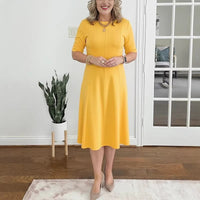 Womens Solid-Color Crew-Neck Short-Sleeve Dress