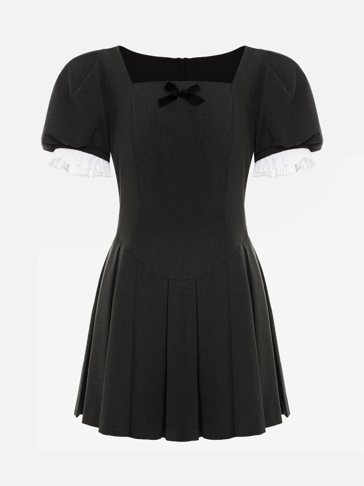 Womens Solid-Color French Square-Neck Slim-Fit Short-Sleeve Dress