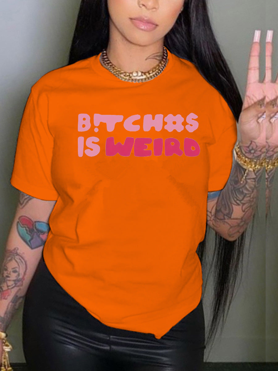Women's Letter Printed Round Neck T-shirt Youth Casual
