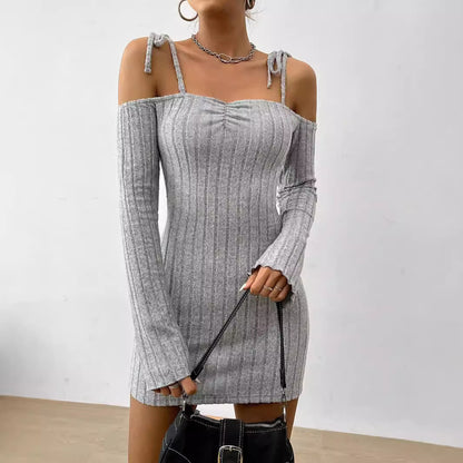 Womens Clothing Strappy Slip Dress With A Halter Neckline And A Figure Hugging Short Skirt