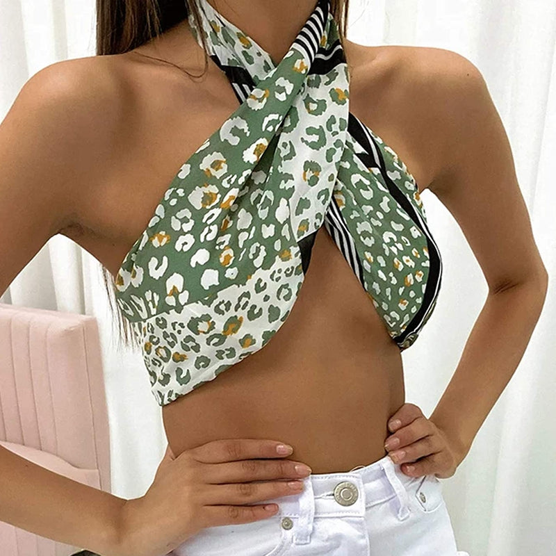Women's Slim Fit V-Neck Print Strap Tube Top