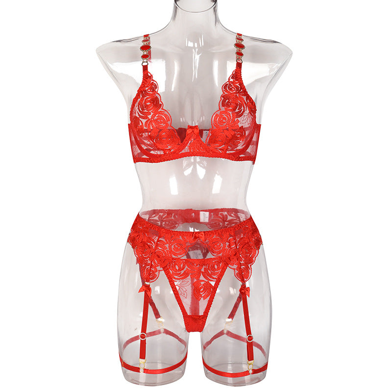 European And American Style Embroidered Bra Vintage Gem Sexy Push-up Underwear