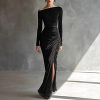 Elegant Wrap Dress With A Boat Neckline And A Fitted Waist