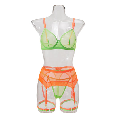 Fashion Color Contrast Sexy See-through Comfortable Mesh Underwear Suit