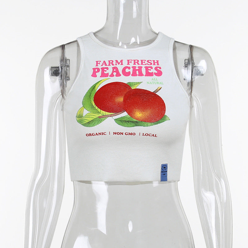 Girls Peach Print Sleeveless Pullover Tank Top