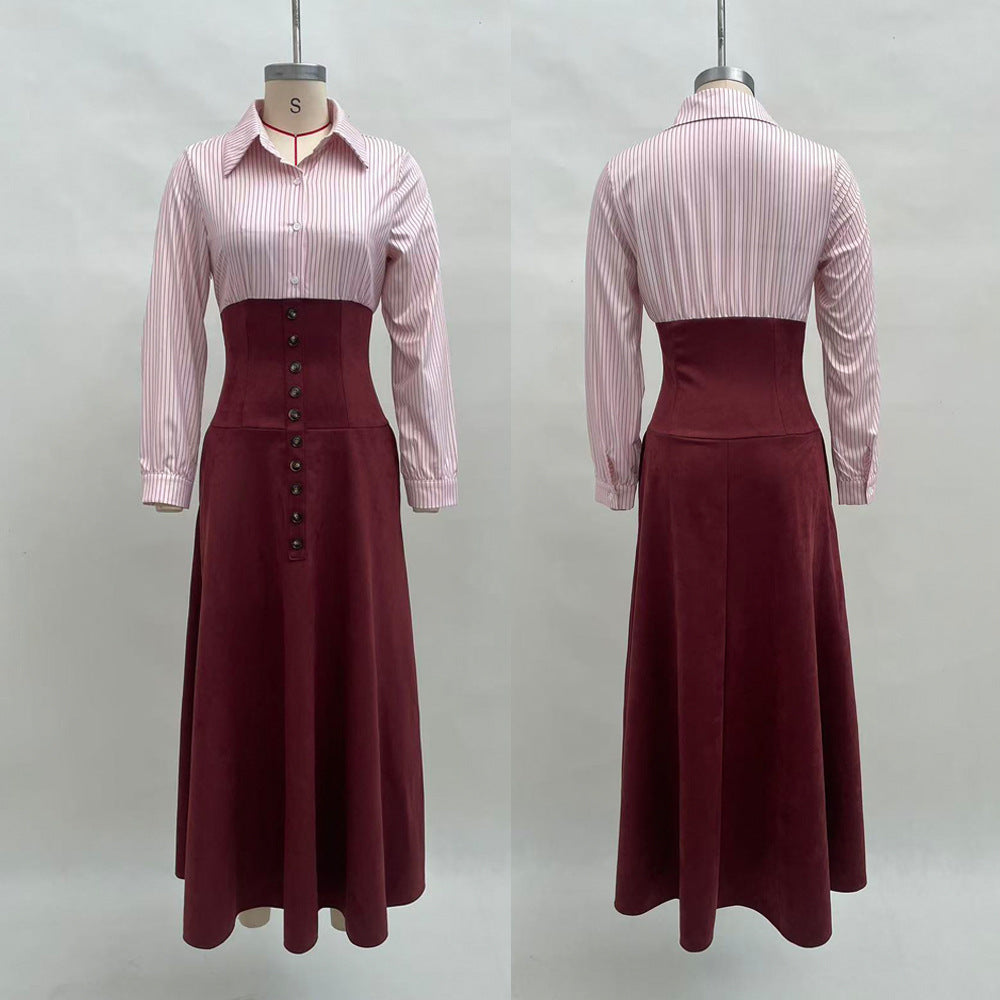 Elegant Shirt Paired With A Patchwork Flared A-line Skirt