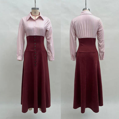 Elegant Shirt Paired With A Patchwork Flared A-line Skirt