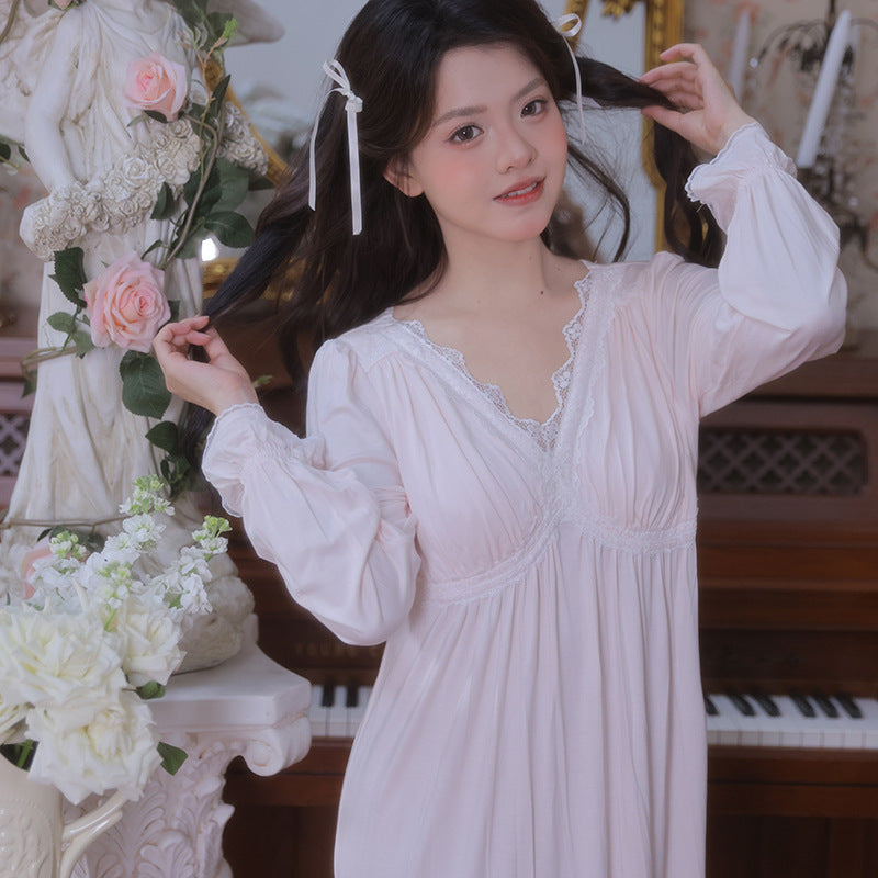 Retro V-neck Sleep Dress With Built-in Chest Pads