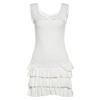 Womens Solid-Color Slim-Fit Street-Style U-Neck Sleeveless Dress