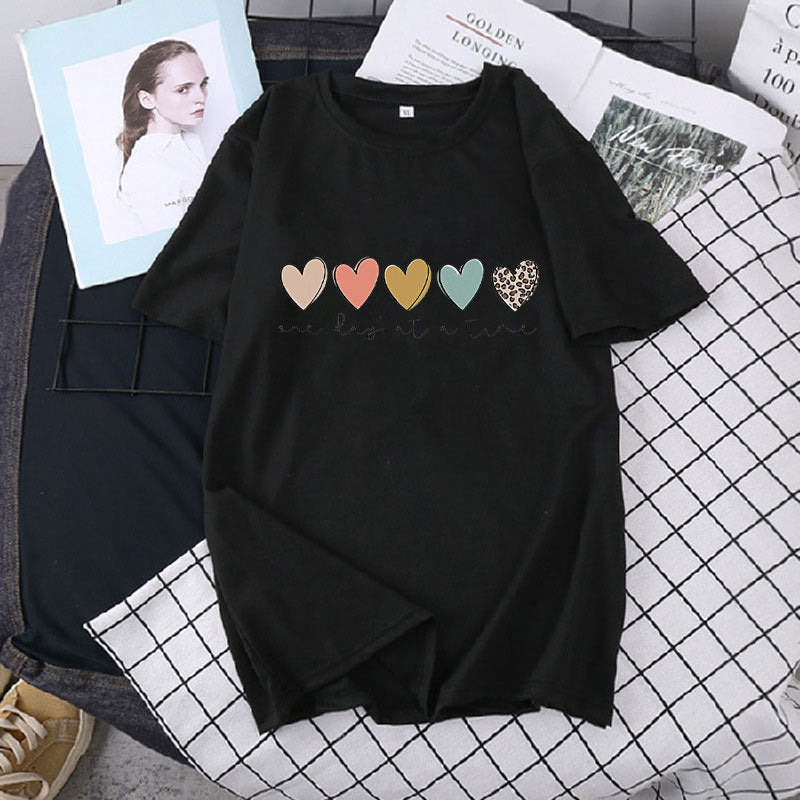 Round Neck Short Sleeve T-shirt Plus Size Loose Trendy Casual Print Top Youth Half Sleeve