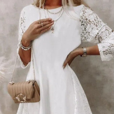 Lace Panel Slimming Mid Length Dress