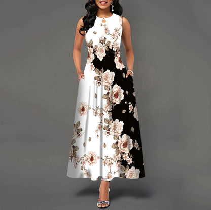Womens Printed Crew-Neck Sleeveless Tank Dress