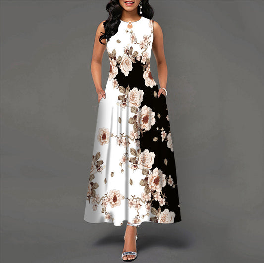 Womens Printed Crew-Neck Sleeveless Tank Dress