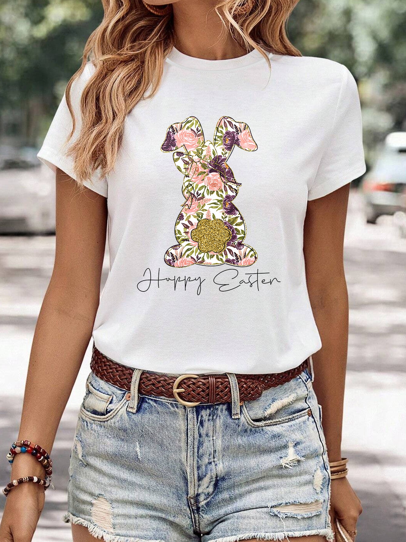Women's Minimalist Printed Casual Round Neck Short Sleeved Shirt