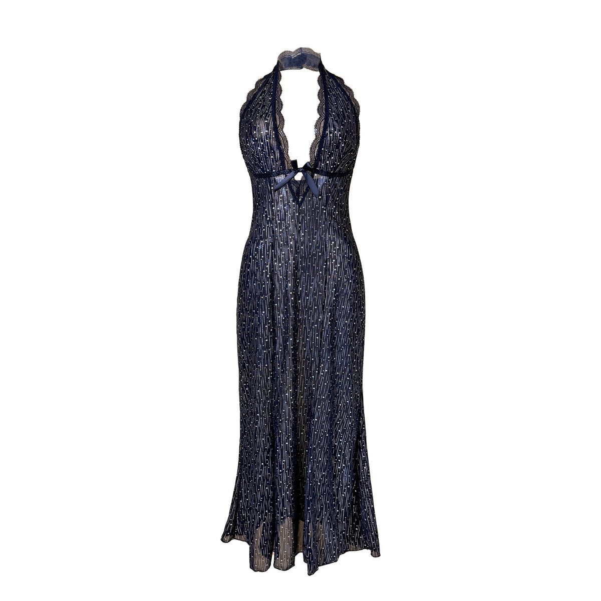 Black Sequin-embellished Sheer Halter-neck Deep-V Backless Bodycon Sexy Dress