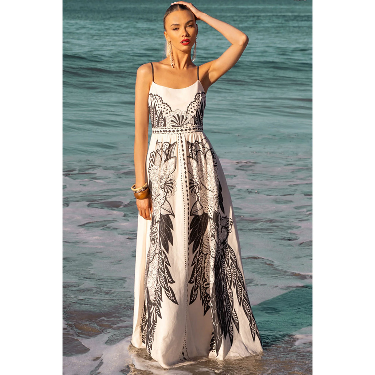 Printed Large Swing Fashionable Sweet Camisole Dress