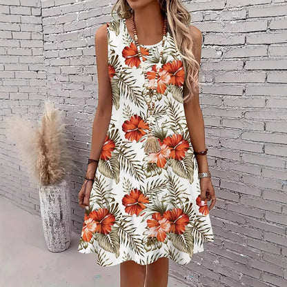 Loose-fitting Sleeveless Dress With A Festive Christmas Snowflake Print