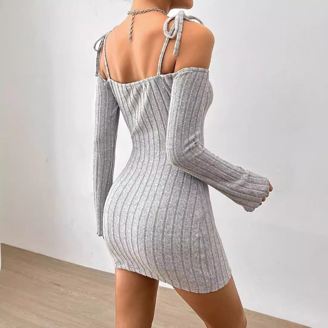 Womens Clothing Strappy Slip Dress With A Halter Neckline And A Figure Hugging Short Skirt