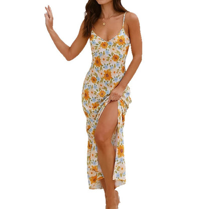 Womens Floral Dress With Thin Straps And A Slit